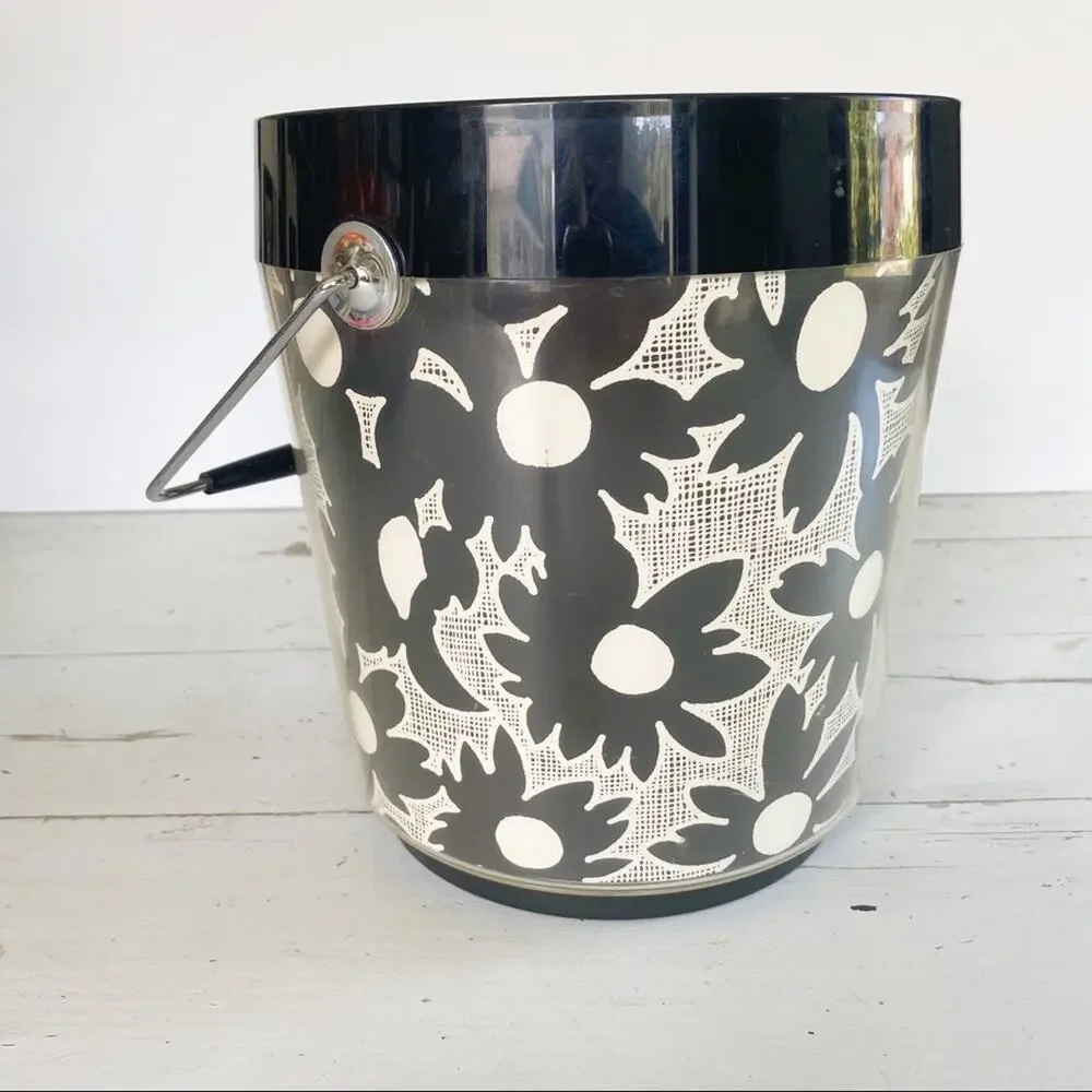 West Bend Vintage Retro 60’s Black and White Daisy Floral Ice Bucket